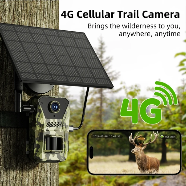 4G Sim Wildlife Hunting Camera With Solar Panel Battery Surveillance Ip Camera Ai Smart Identify Wildlife Hunting Trail Traps