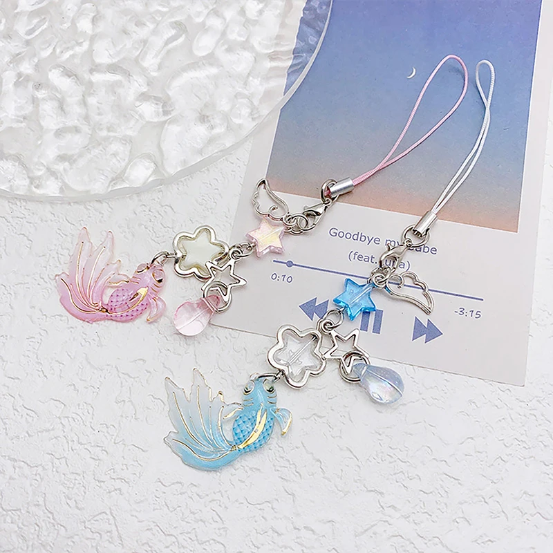 

Y2K Pink Blue Goldfish Phone Chain Star Beaded Cute Mobile Phone Strap Phone Charm Keychain For Girl Aesthetic Gifts