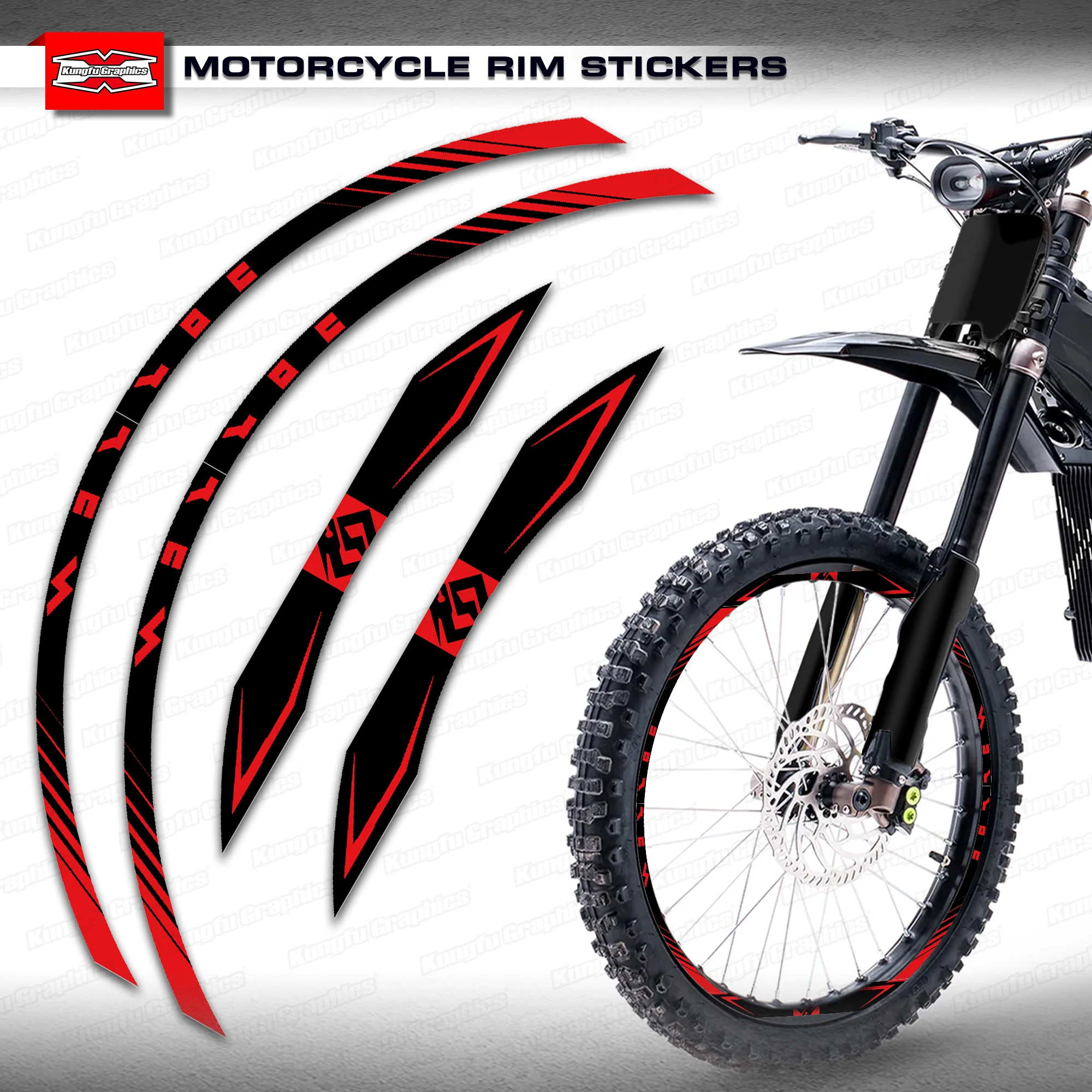 

KUNGFU GRAPHICS Red Black Wheel Rim Stickers for Ultra Bee Light Bee, MX Decal Graphics,Gold Blue Grey