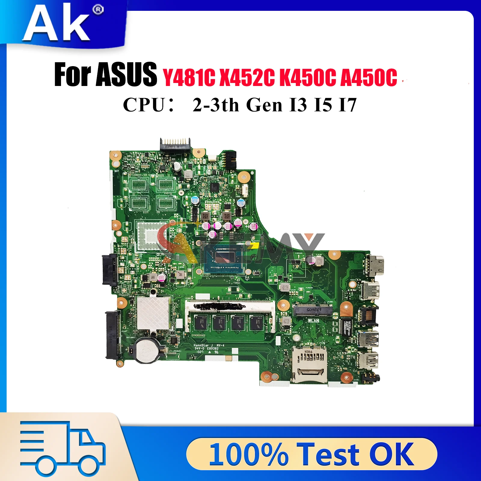 

X450CA Laptop Motherboard For ASUS VivoBook X450CL X450C X452C Y481C X450CP K450C X450CC A450C Mainboard With I3 I5 I7 CPU stk