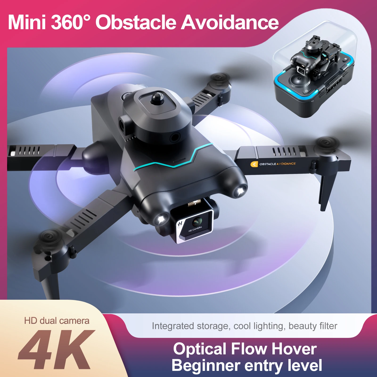 

Drones with Camera S96 Mini Drone 4K HD Camera Three-sided Obstacle Avoidance Air Pressure Fixed Height Professional Foldable Q