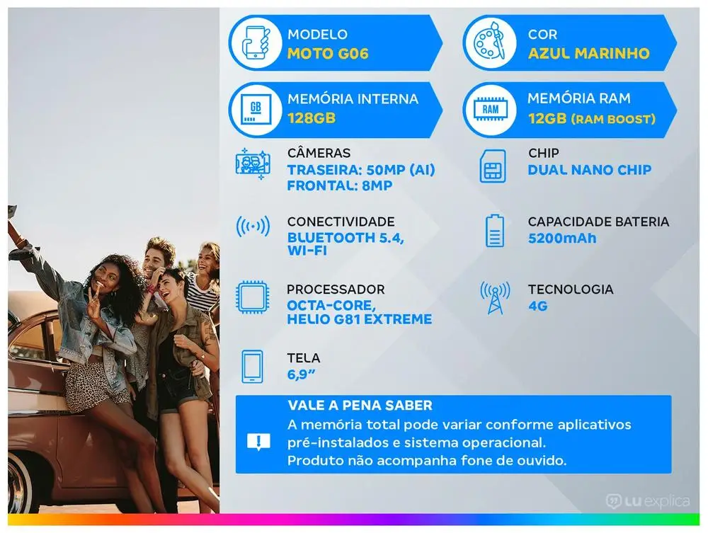 الهاتف الذكي موتورولا موتو G06 128 جيجا بايت 4 جيجا بايت رام أزرق داكن 6,9 بوصة كاميرا. 50 ميجابكسل + سيلفي 8 ميجابكسل