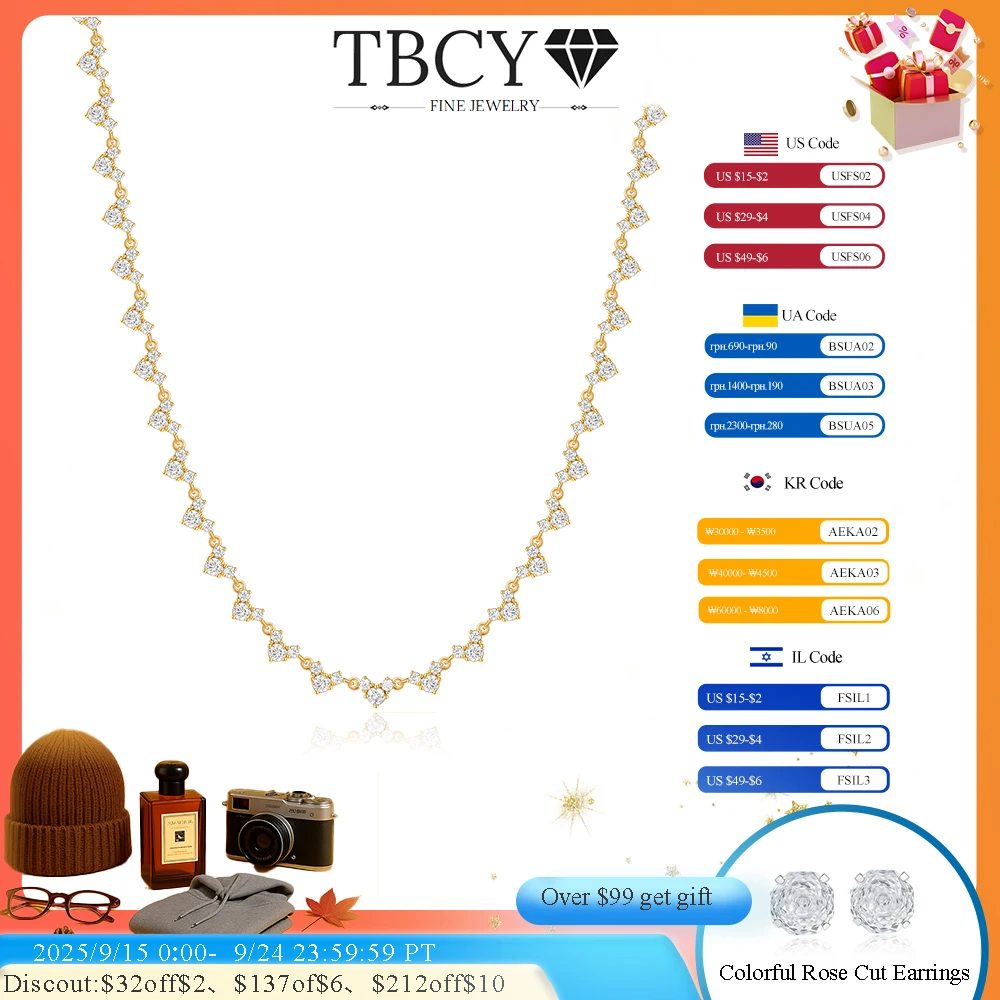 

TBCYD 3 мм полное муассанитовое теннисное ожерелье для женщин, серебряная цепочка 925 пробы, роскошное 3-каменное ожерелье с покрытием GRA, блестящие вечерние украшения 18 карат