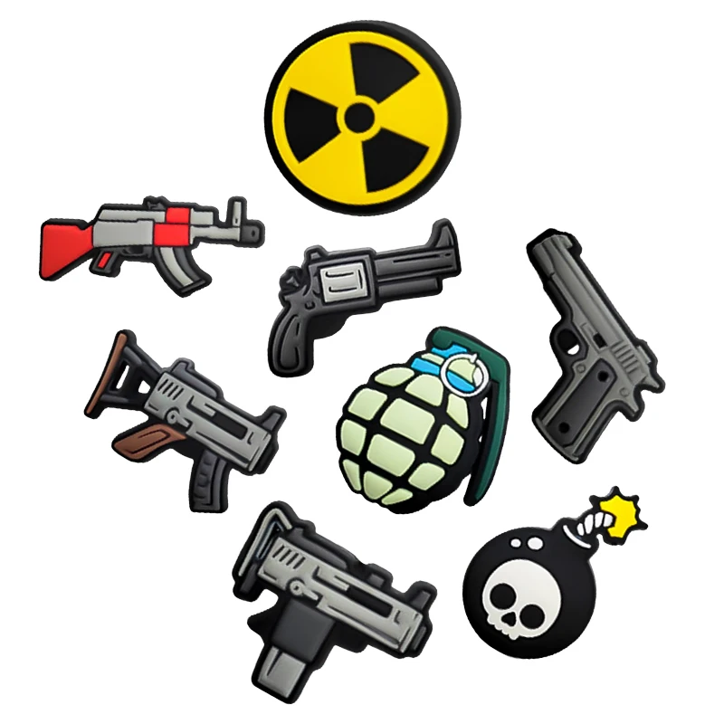 

8pcs fiery Cartoon pistol pattern Shoe Charm PVC Decorations Assorted Style Detachable Waterproof Suitable summer For Gift ideal