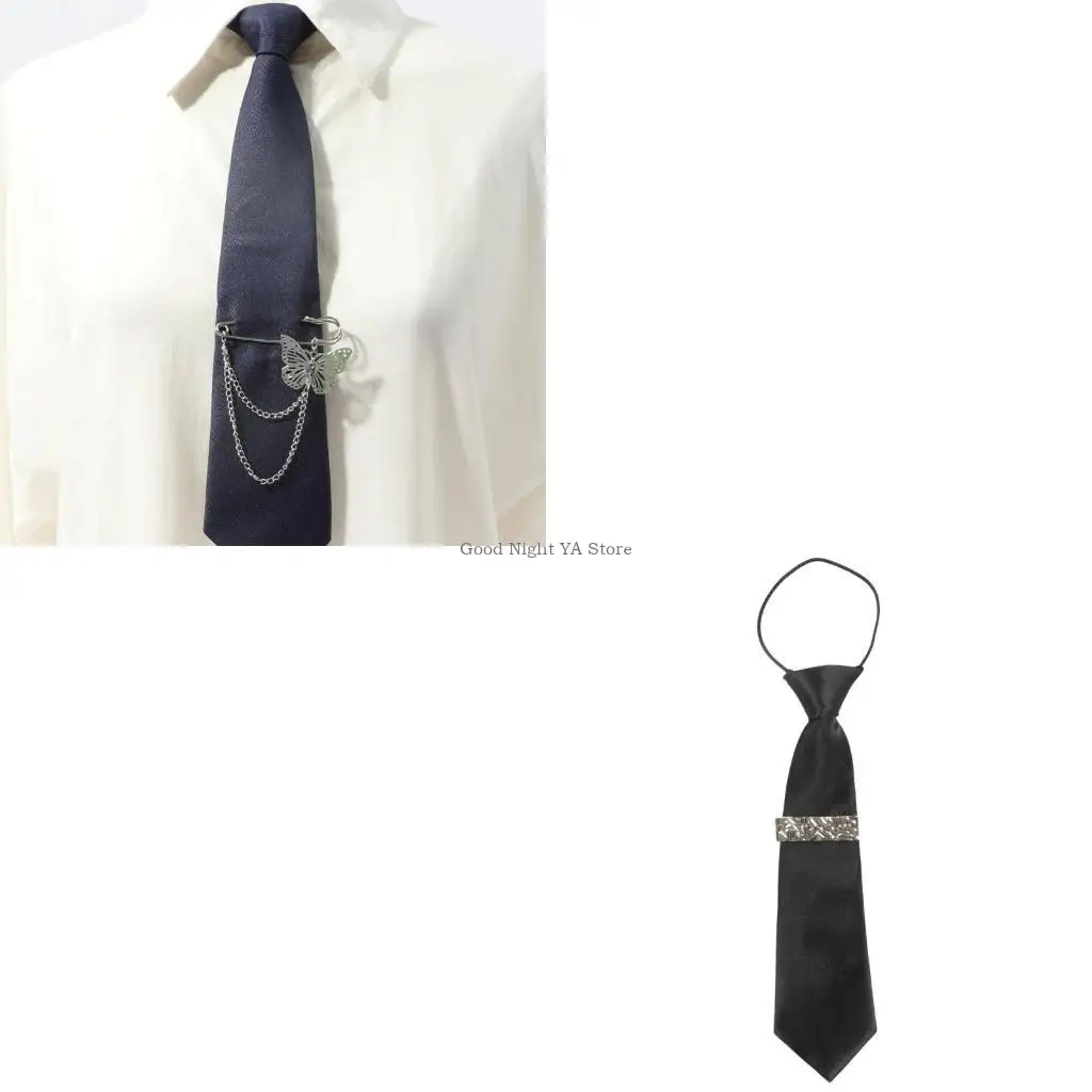 ربطة عنق احترافية بسلسلة معدنية مربوطة مسبقًا للنساء والفتيات مناسبة لمؤتمرات العمل والمكاتب