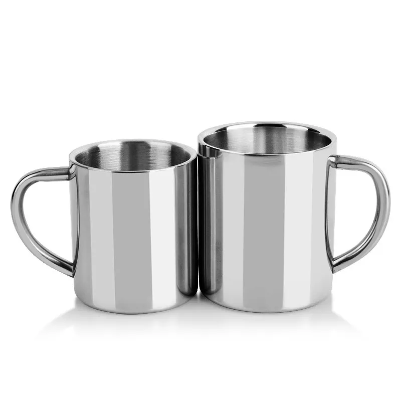 Thickened Stainless Steel Double Layer Mug Creative Mouth Children's Water Milk Cup Coffee Beverage Teacup with Lid