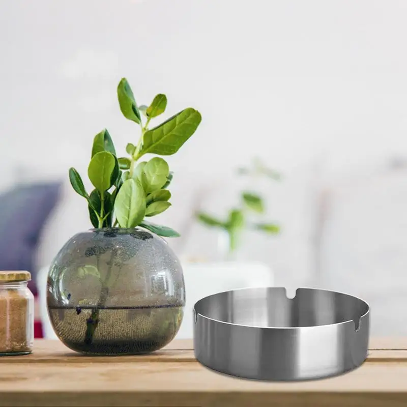 Cigar Ashtray Stainless Steel Round Shaped Decorative Tabletop Cigarettes Ash Holder For Home Bedroom Office Tabletop