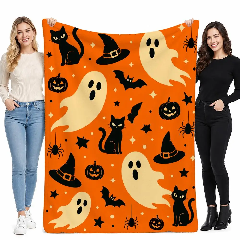 Cozy Halloween Family Gift Throw Soft Cozy Flannel Blanket for Couch Sofa Bed, Mid-Century Modern Art Lover Gift