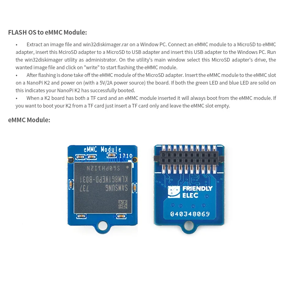 Open+Pi 8/16/32/64GB eMMC Module & MicroSD adapter for the NanoPi & NanoPC Demo board series