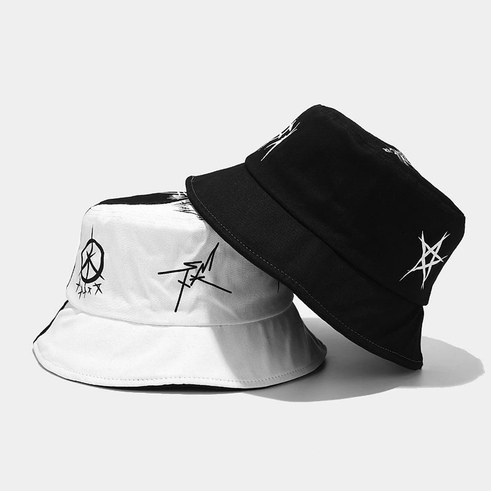 Letni bawełniany kapelusz typu Bucket Patchwork Graffiti mężczyźni kobiety odkryty Hip Hop składany Bob czapka rybaka Casual Travel Gorros Panama