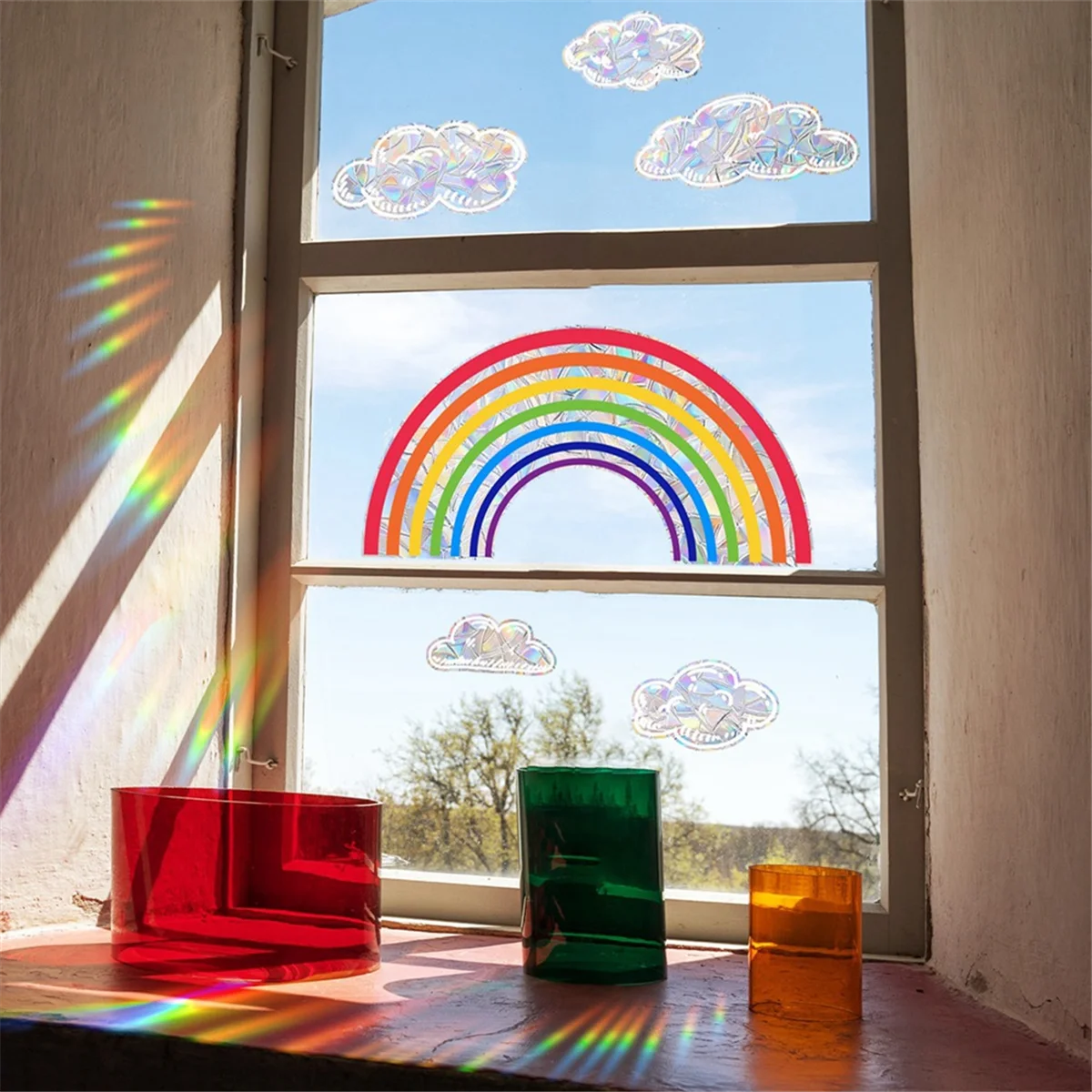 Wall Sticker PVC Electrostatic Glass Sticker for Window Suncatcher Rainbow Prisms Decal-Rainbow