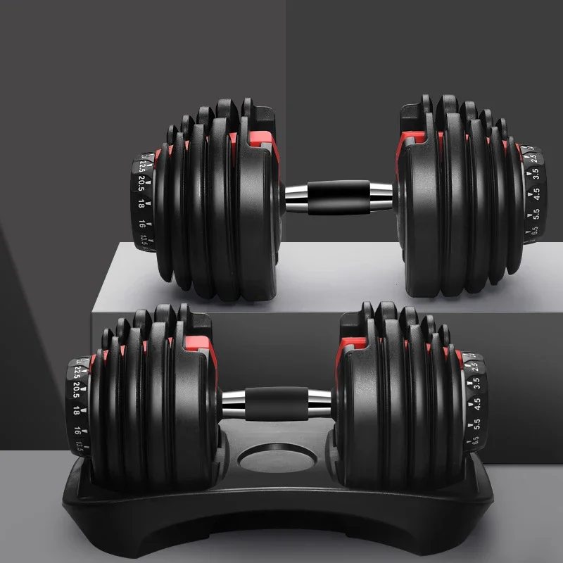 Set of 2 Unisex Automatic Quick-Adjust Dumbbells 24kg Home Gym Fitness Equipment