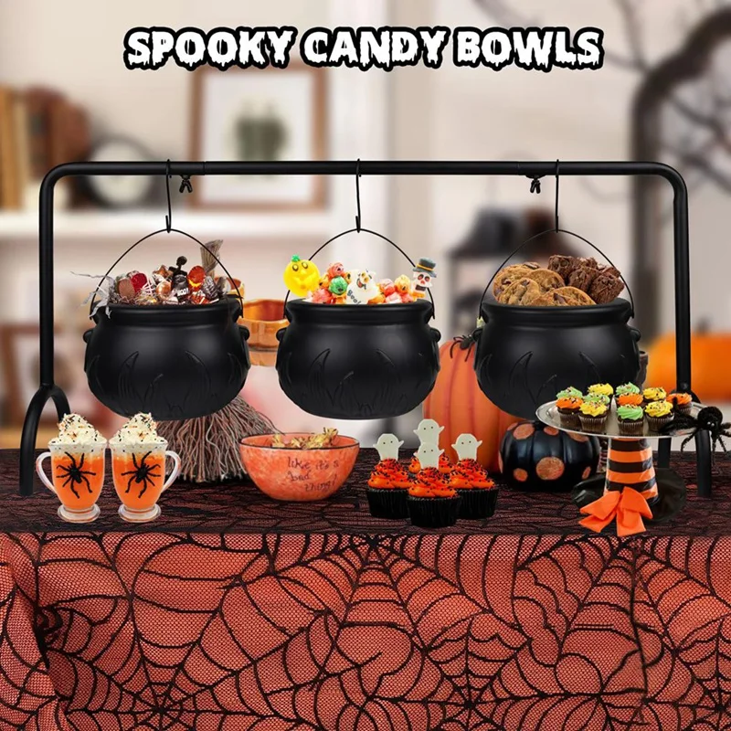 Halloween Witch Cauldron Candy Serving Bowl Decor Spooky Candy Bucket Punch Bowls Cauldron Bowls With Iron Rack Durable