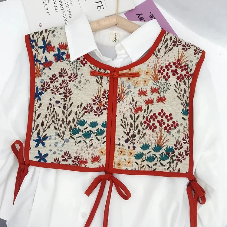 

New Vintage Lace Up Small Shawl Women's Printed Vest Summer Neck Protection Air Conditioning Room Small Capes Red