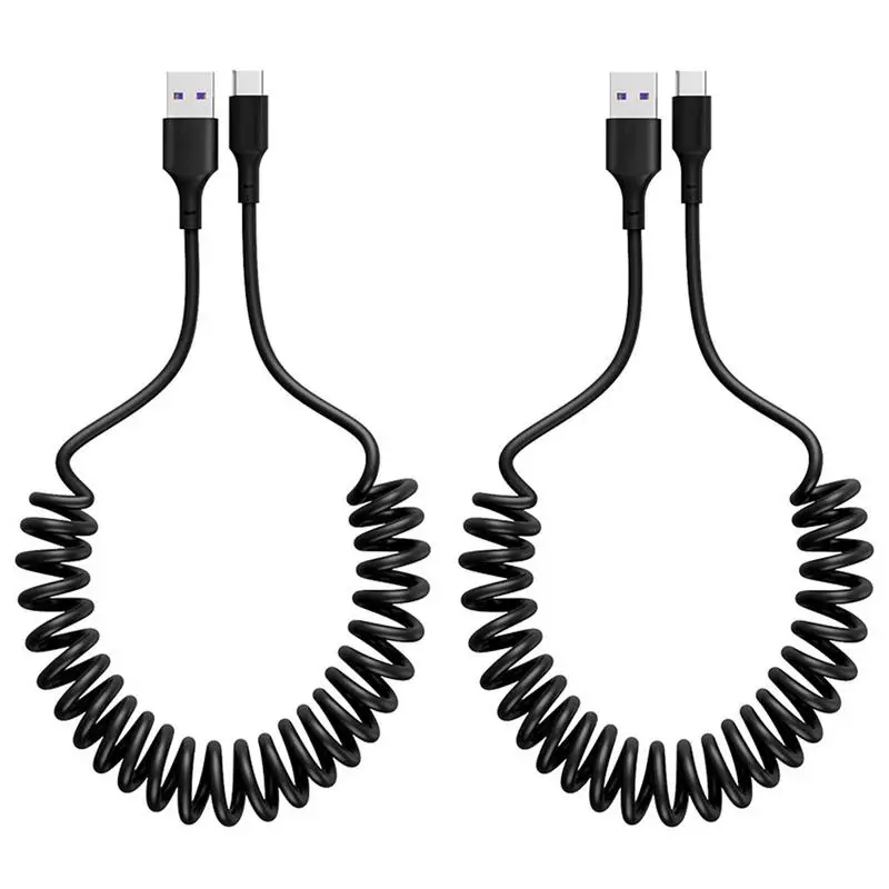 

Charger Cable | Elastic Coiled Type-C Cable for Car | Retractable USB Type C Cable Data Line 1.5m/4.92 ft or 1m/3.28ft