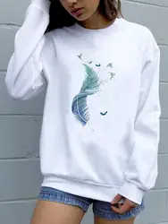 Trend Feather 90s Lovely Style O-neck Pullovers Fall Autumn Women Fashion Clothing Spring Fashion Female Graphic Sweatshirts