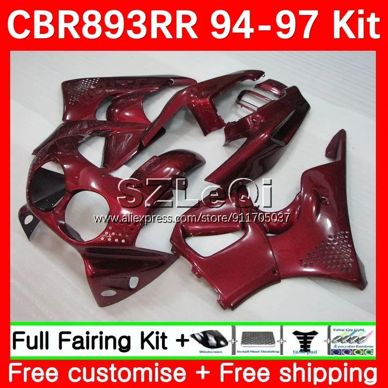 Body For HONDA CBR 893 893RR CBR900 CBR893 RR CC CBR893RR 94 95 96 97 45No.38 CBR900RR 1994 1995 1996 1997 Fairing Wine red