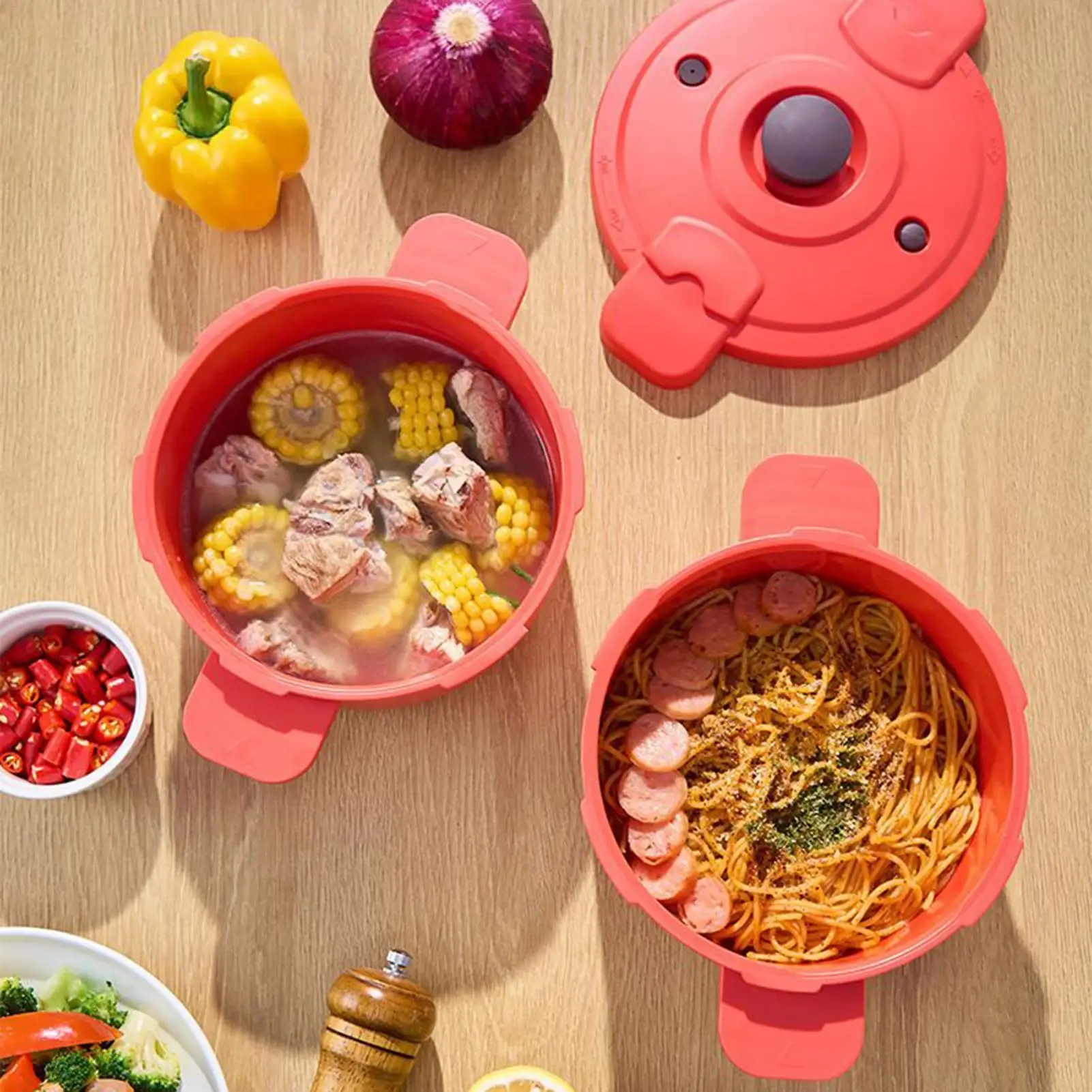 

Microwave Cooker Multi-Function Pressure Cooking Pot Multifunctional 2.3L Quick Cooking Tool Cooker For Dorm Workplace Campus