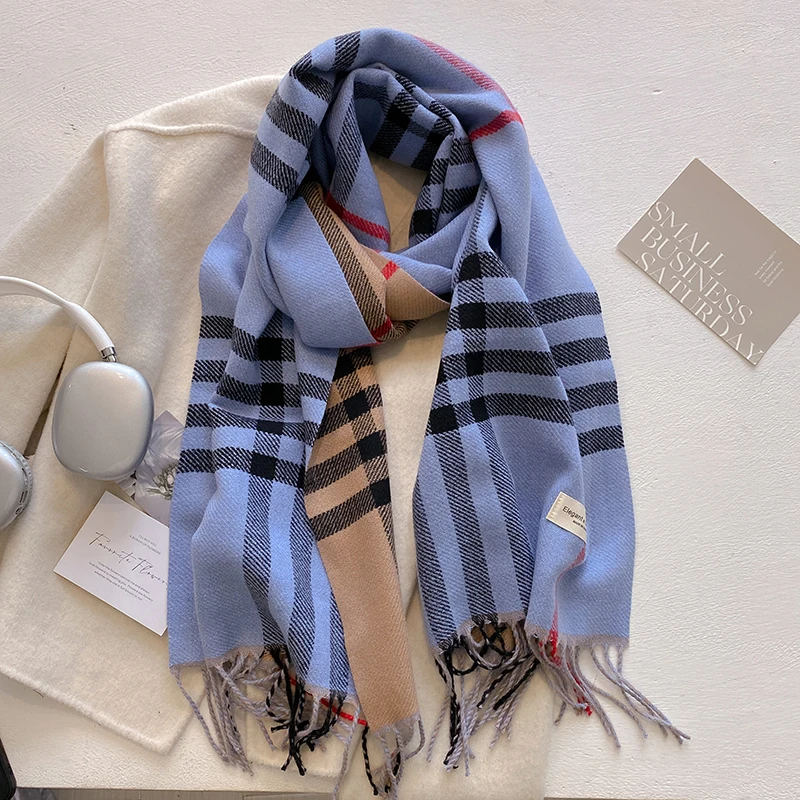 New Autumn Winter Fashion Cashmere Plaid Design Scarf Men Women Warm Thickening Shawl Neckerchief Scarves Bufanda Tassel 2024