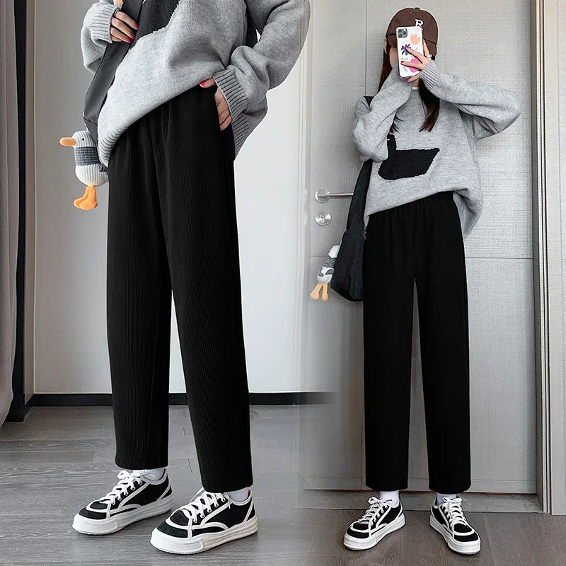 

2023 Winter Warm Thickened Loose Pants Casual High-waist Velvet Lady Pants Fashion Women Clothes Elegant Straight Trousers 29442