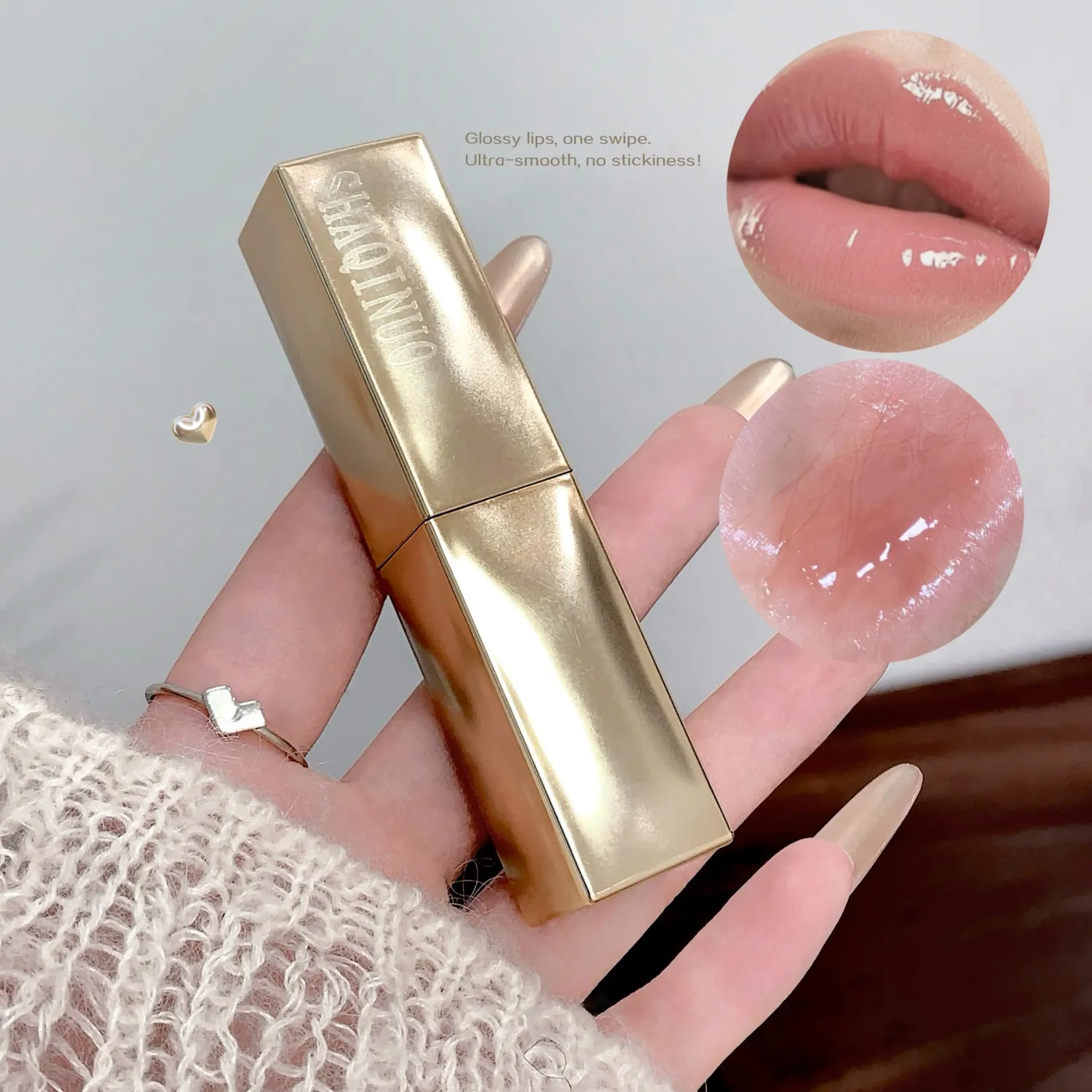 ลิปกลอส SHAQINUO เนื้อเนียนนุ่ม สีทองหรูหรา ให้ความชุ่มชื้น ติดทนนาน ไม่ติดแก้ว
