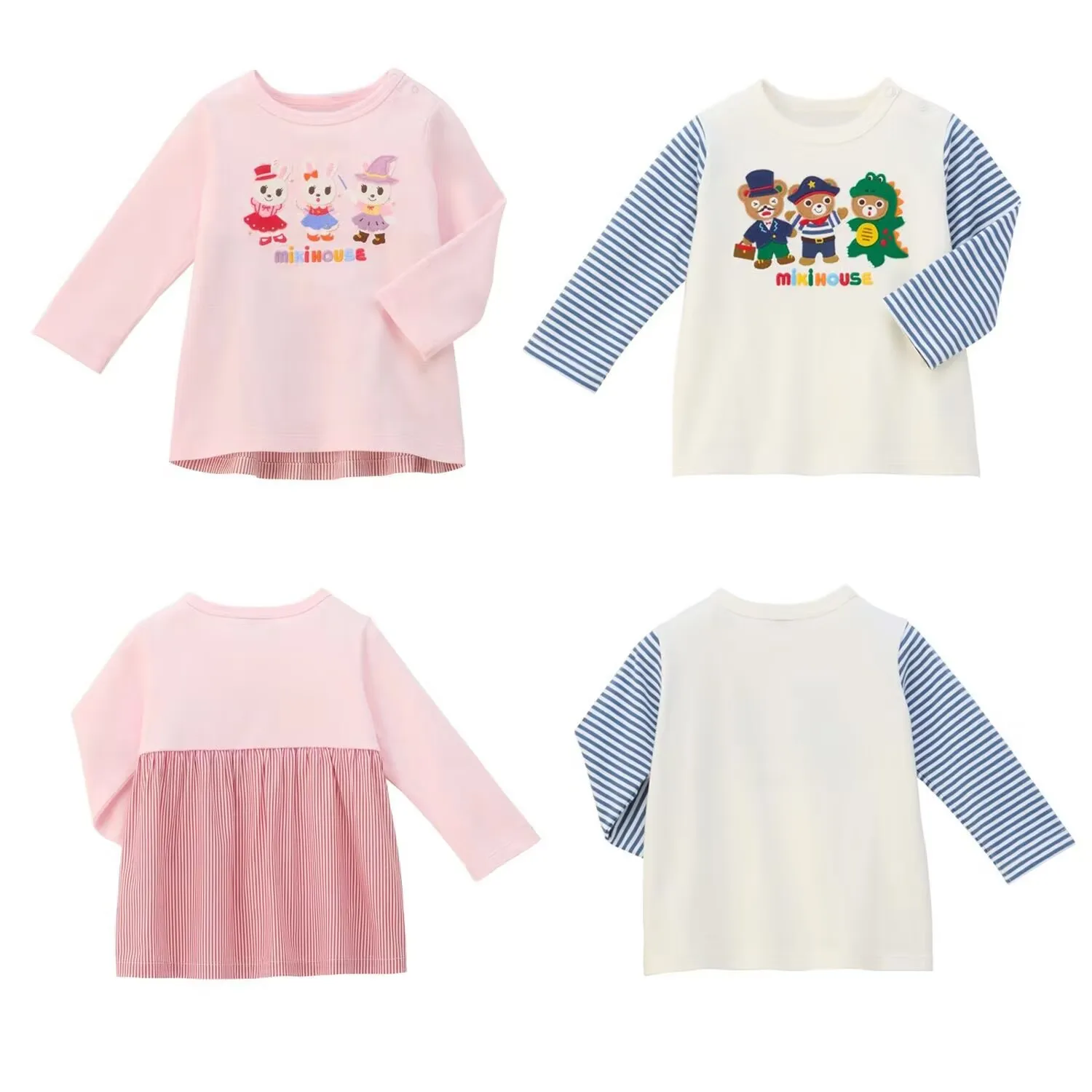 

2025 Korean Style Kids Cute Bear & Rabbit Patchwork Long Sleeve T-Shirt Cotton Japanese Autumn MiKi Tops for Boys and Girls
