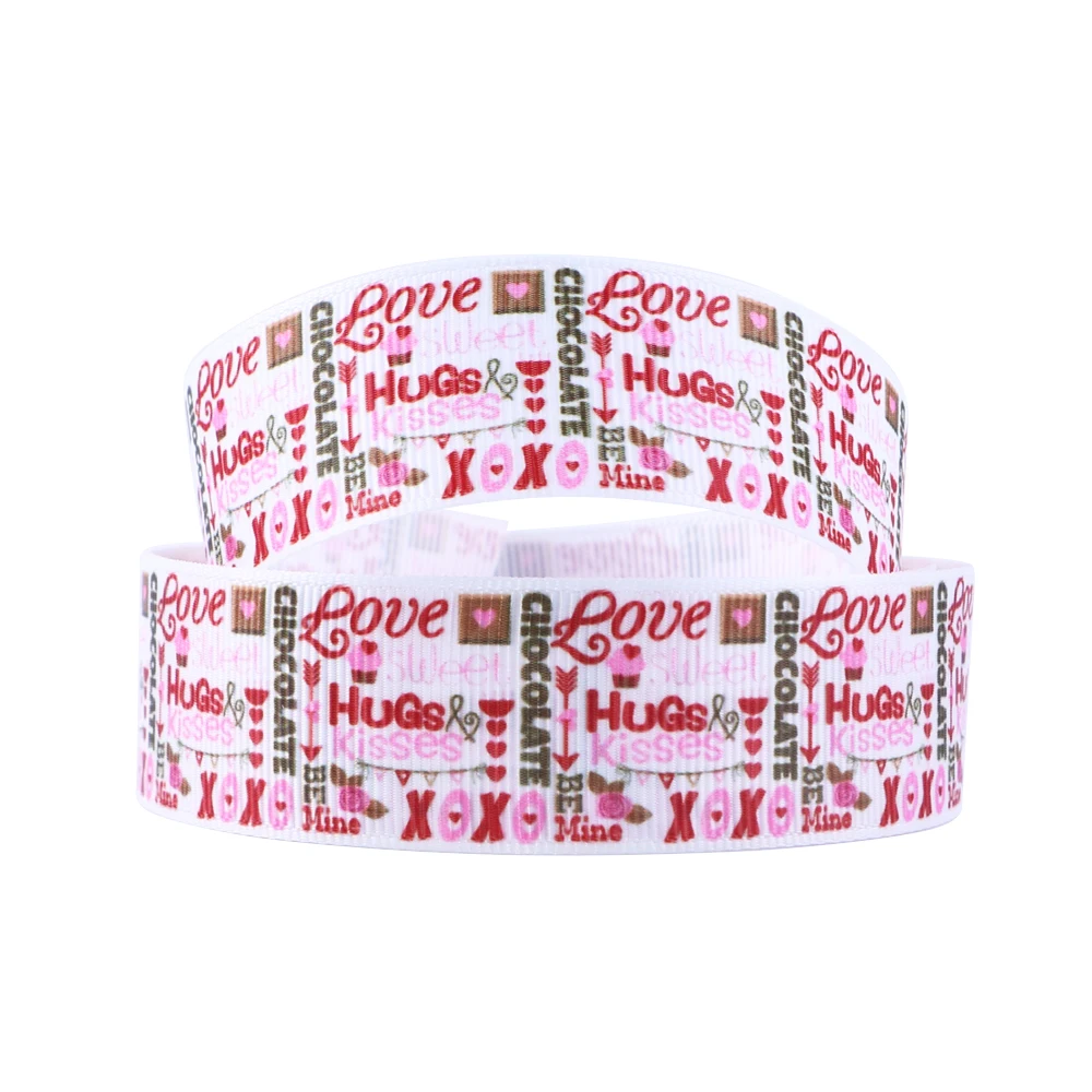 5yards 25mm Heart Love Printed Grosgrain Ribbons For Wedding Valentine's Day Decorations DIY Bow Craft Ribbons Supplies,5Yc14643