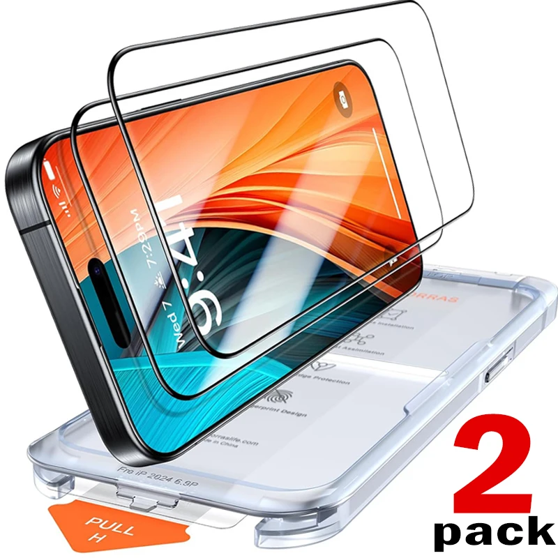 1/2 Pack Tempered Glass Screen Protectors with Auto Alignment Kit for IPhone 16/16 Plus/16 Pro/16 ProMax HD Hard Protective Film