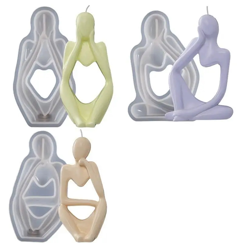 A56K Silicone Candle Mold, 3Pcs Art Silicone Statues Sculptures Soap Mold 3D Abstract Figure Art Ornament Crafts