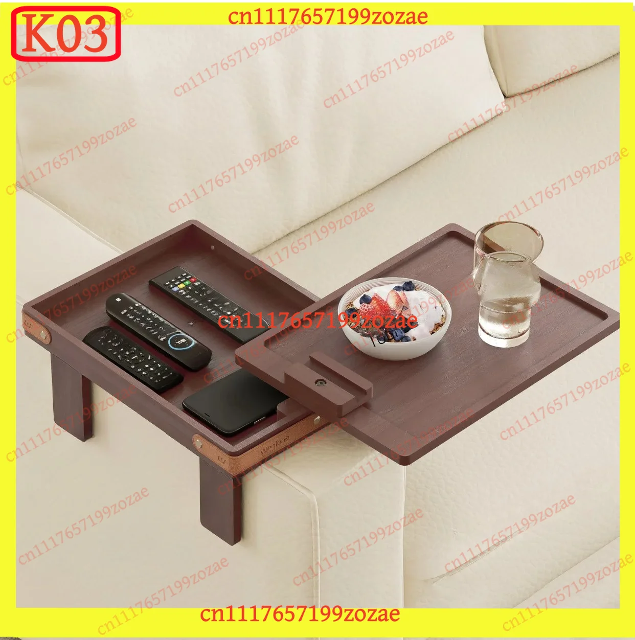 K03 Rotatable Armrest Table Tray, Double-Layer Clip-on Cup Holder with Storage Box, Multifunctional Sofa Side Organizer
