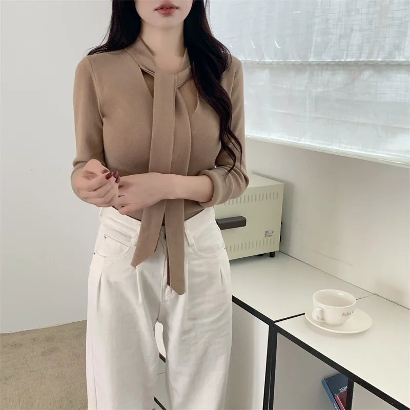 

Korean style Commuter style strap knitted sweater top women
