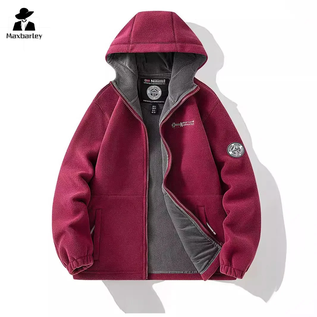 Parka polar de lã masculina com bolsos, jaqueta dupla face, casaco quente com capuz, marca unissex de alta qualidade, inverno, à prova de frio