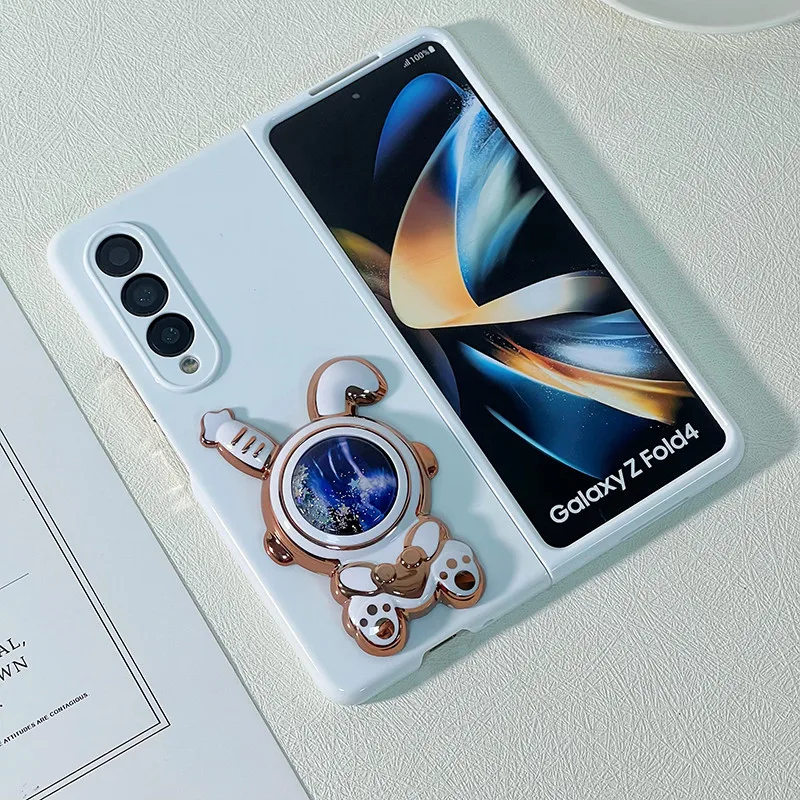 Dla Samsung Galaxy Z Fold 6 5 4 3 2 fold4 5G modna urocza ruchome piaski przestrzeń astronauta królik uchwyt stojak biały pokrowiec