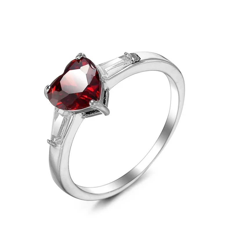 HUATIWOCY Classic Heart Shape Ruby Zircon Finger Ring 925 Silver Jewelry for Women Wedding Engagement Party Gift Accessories
