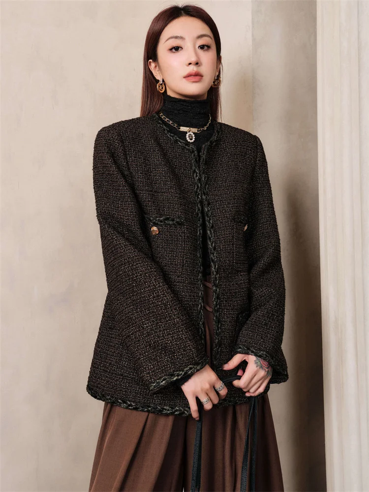 

Chill Zoe Classic Elegance Black Outerwear Women's Spring 2026 New Style Commute Wind Straight Tube Polyester Wool Blend