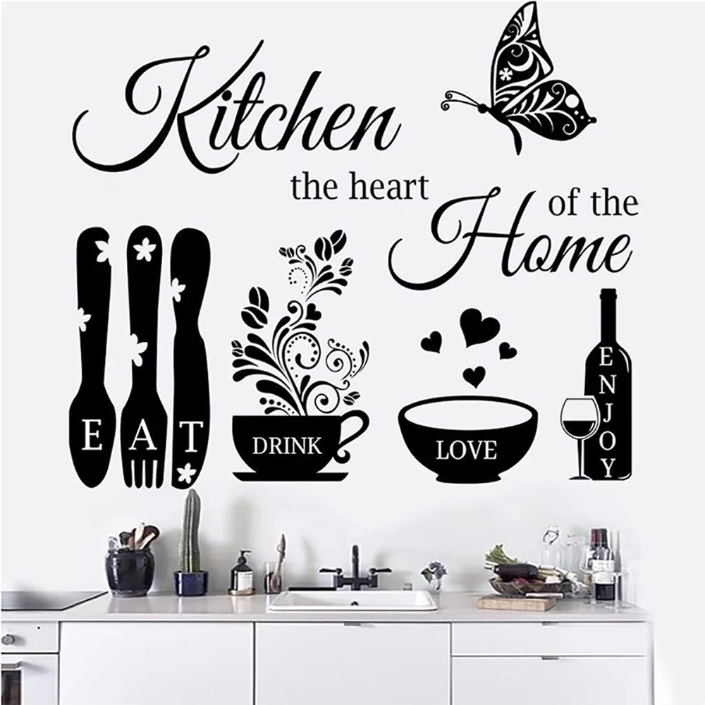 Creative Solid Black Tableware Butterfly Various Wall Stickers Kitchen Dining-room Decoration Decal Poster Wallpaper