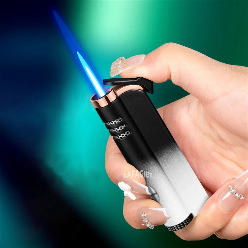 Windproof Torch Gas Lighter Powerful Tube Straight Blue Fire Turbo Pipe Butane Refillable Jet Flame Lighter Creative Smoker Gift