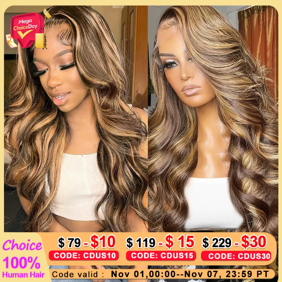 13x4 13x6 Hd Highlight Body Wave Lace Front Wig For Women Remy Human Hair P4/27 Ombre  Human Hair Lace Front Human Hair Wigs