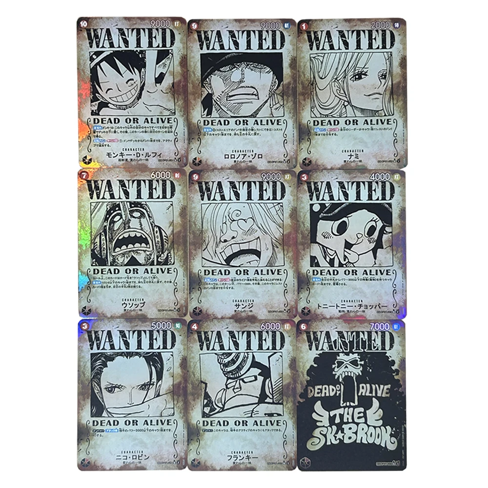 

9Pcs/set Diy One Piece Opcg Nami Luffy Wanted Order Collection Card Color Flash Relief Opcg Sanji Anime Card Gift Toys
