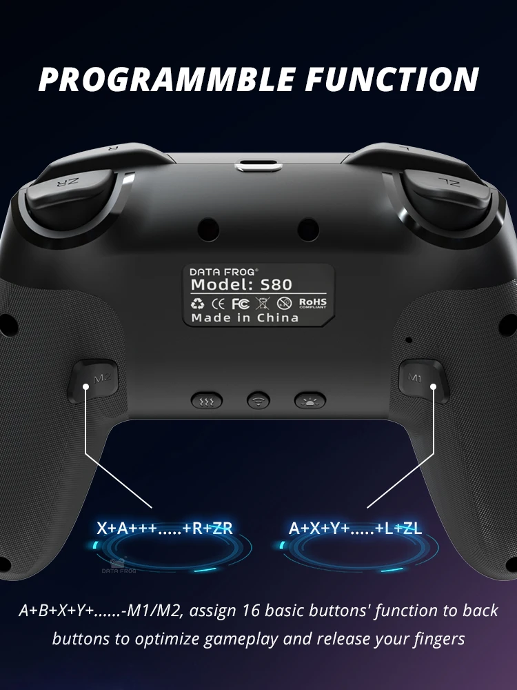 Data Kikker Draadloze Controller Voor Nintendo Switch Oled/Lite/Pc Console Pro Gamepad Met Programmeerbare Turbo Functie Rgb Licht