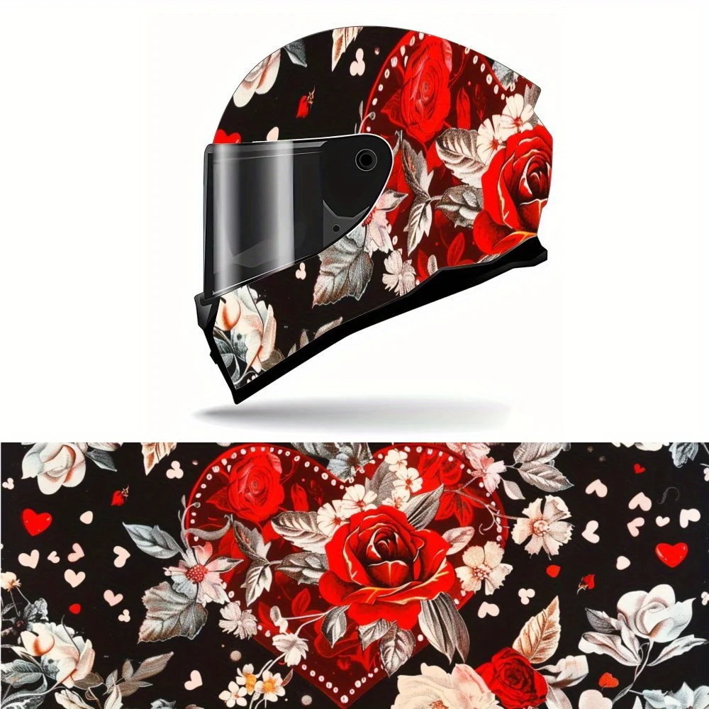 

Romantic Floral PVC Motorcycle Helmet Vinyl Wrap, Self-Adhesive Waterproof Sticker, Anti-Scratch Decorative Film for Full Face H
