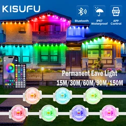 15/150M RGB Traufe LED Lichter Permanent Außen Lichter Bluetooth APP Kit Full House Traufe Licht String Weihnachten hochzeit Beleuchtung