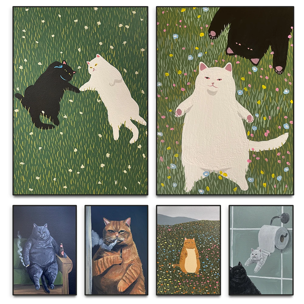 Pósteres de gatos y animales, imágenes artísticas de pared de gatos americanos divertidos, impresiones de cómic modernas, decoración estética Adorable para el hogar y la sala de estar