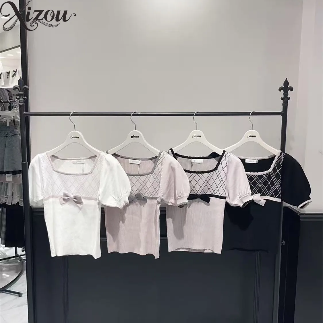 Japanese Style Knit Top Women Japanese Lolita Short Sleeve Tees Square Neck Casual T-shirts Slim Fit Sweet Cool Knitwear Shirt