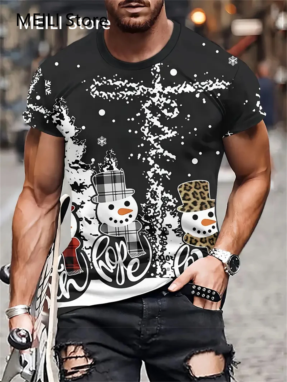 Natal dos homens T Camisa 3D Impressão Casual Manga Curta Tees Street Fashion Tripulação Pescoço Pullover Masculino Oversized Roupas Camisola