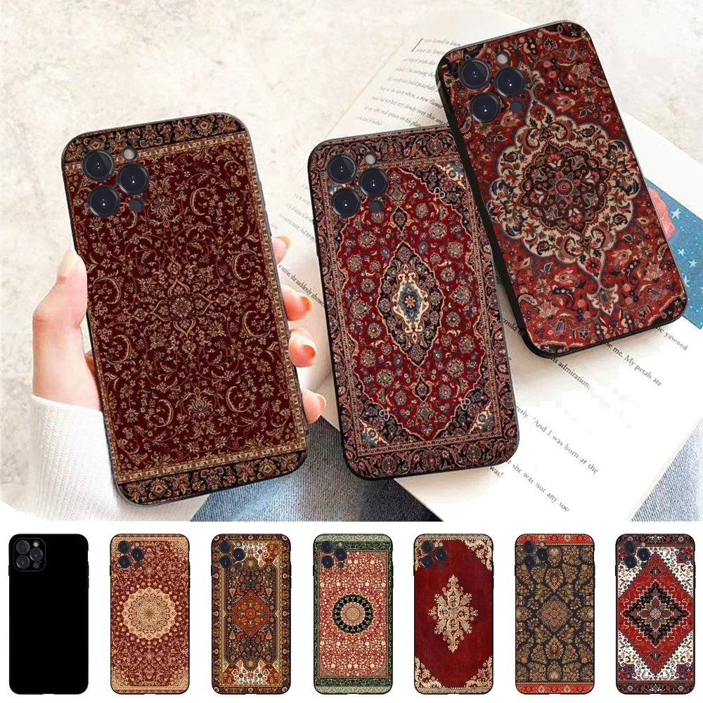 

Persian Carpet Floral Art Phone Case For iPhone 15 14 13 12 Mini 11 Pro XS Max X XR SE 6 7 8 Plus Soft Silicone Cover