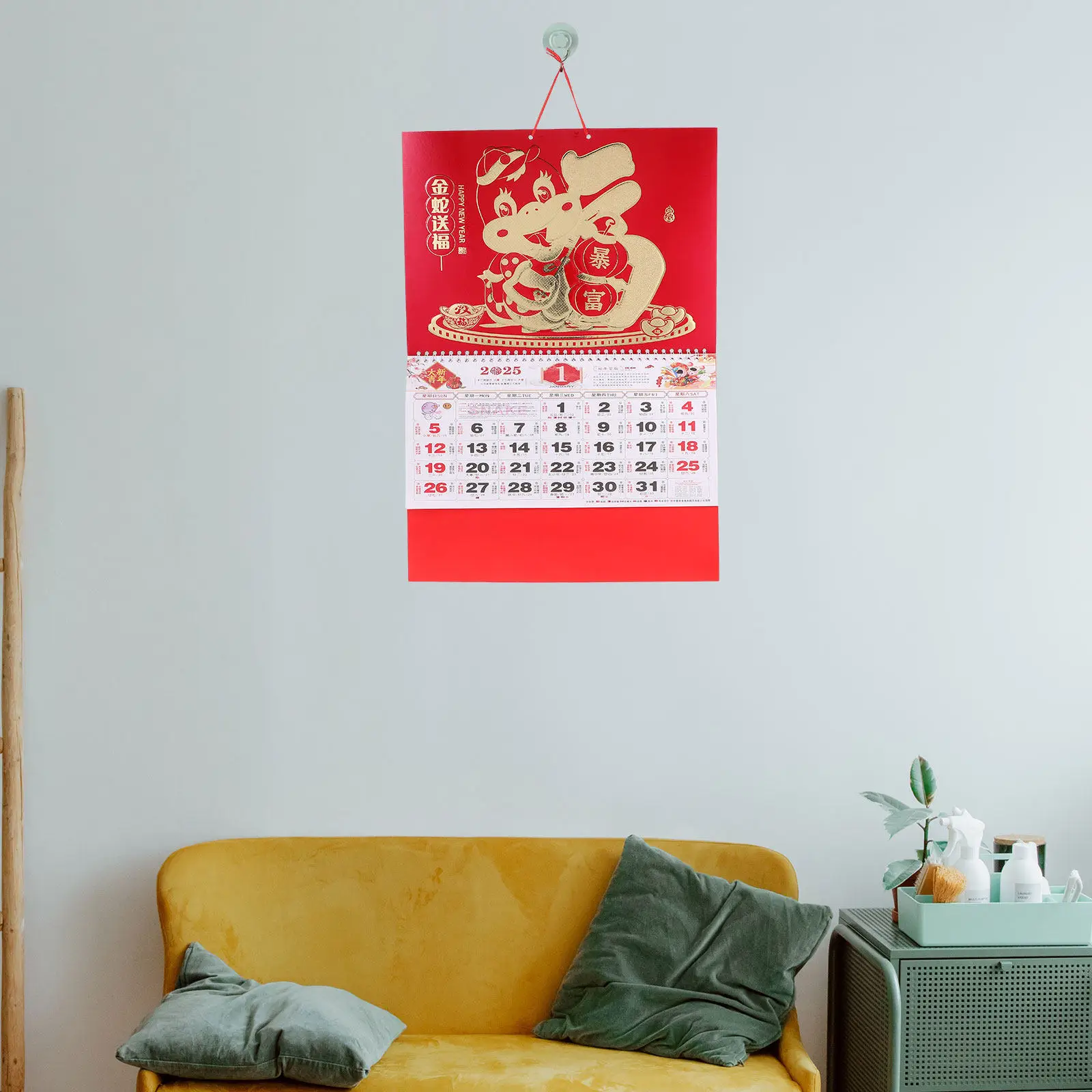 

Китайский лунный календарь на 2025 год с красным иероглифом «Фу» и золотым дизайном, большой настенный календарь обратного отсчета до Нового года для дома и офиса