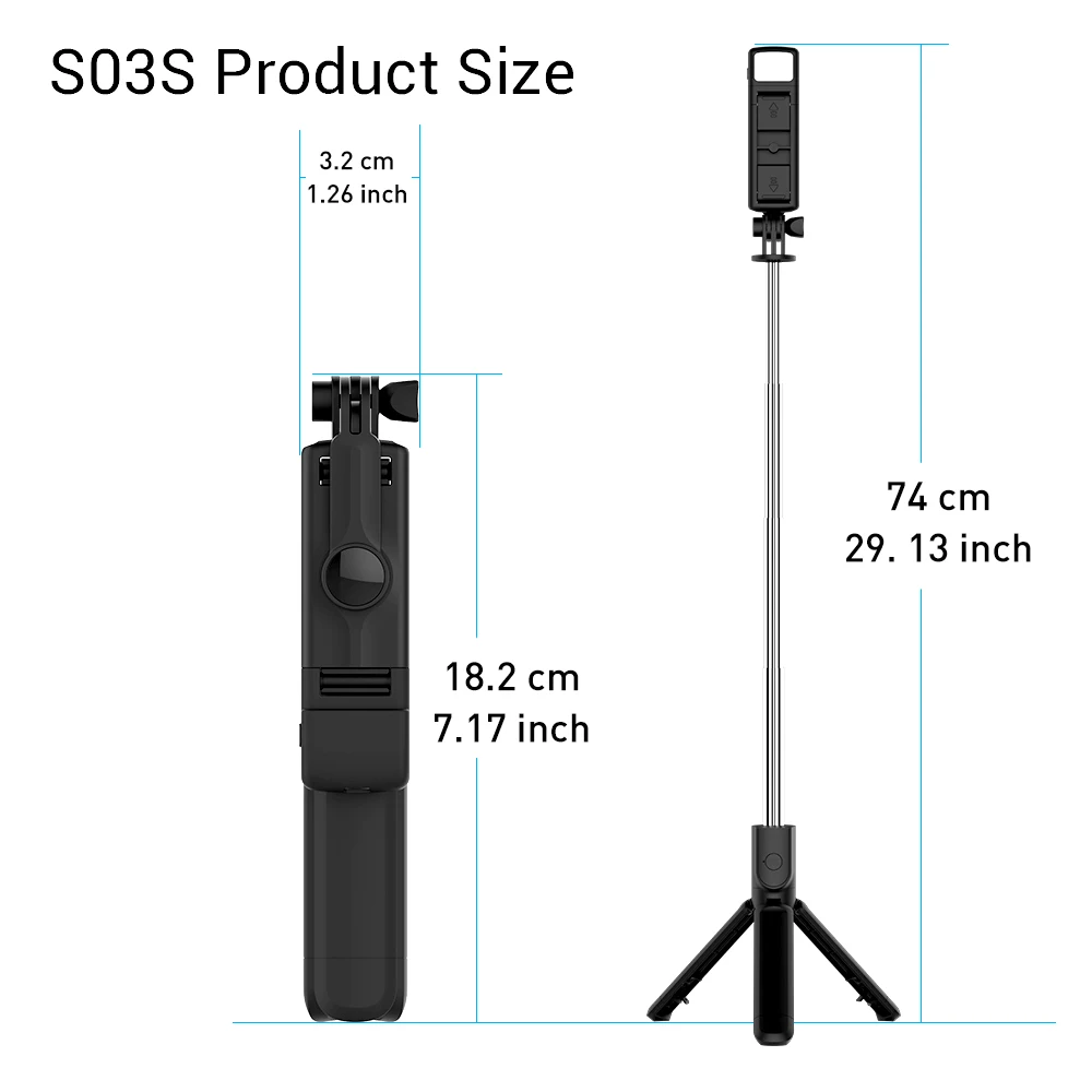 For S03-S Extendable Selfie Stick Tripod Phone with Group Selfies/Live Streaming/Video Recording Compatible with All Cellphones