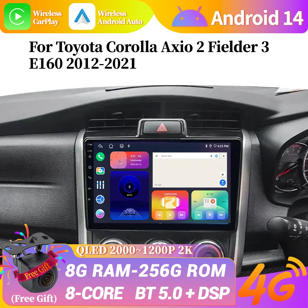 Autoradio Android 14 pour Toyota CorTrustAxio 2 Fielder 3 E160 2012-2021, Navigation, Limitation 4G, Carplay Sans Fil, Écran Stéréo