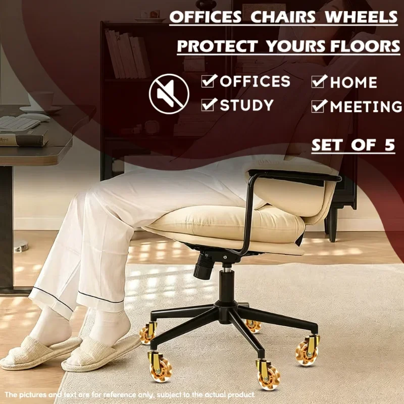 5 Pcs 3 Inch Transparent Chair Caster Roller